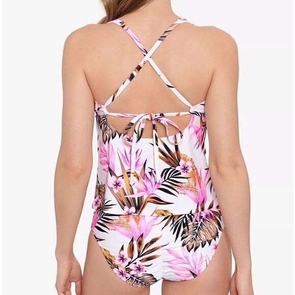 Salt + Cove Tropic Time Printed V-Wire Tankini Top White S Swimsuit New XS - Picture 13 of 15